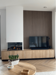 Tv meubel met haard en akoestische panelen-SHOWROOMEXAMPLEORIGINAL